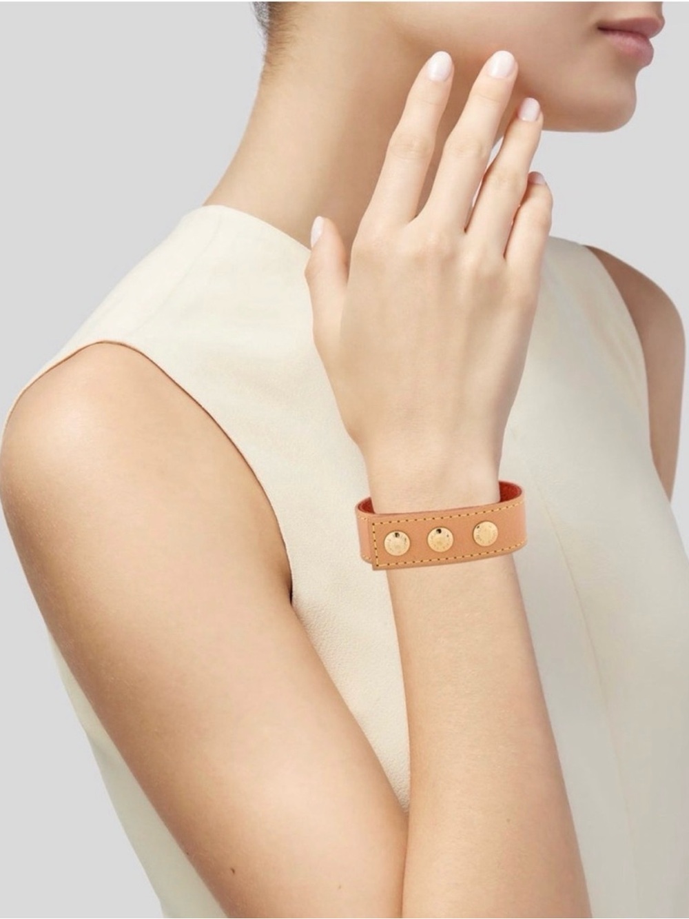 Louis Vuitton Leather Bracelet Natural Vachetta Gold Hardware NWOT w/box